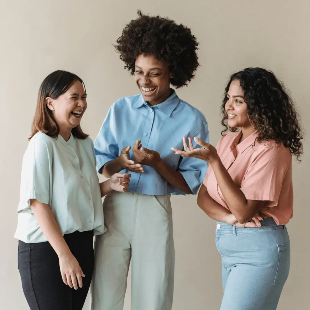 Three woman talking. Heal wounded feminine energy