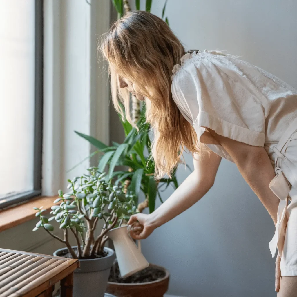 Woman Watering Plants. Scripting Manifestation Technique