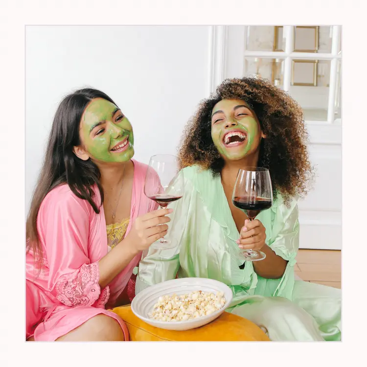 Happy friends have a DIY spa evening with wine. 10 Years Of Friendship Quotes