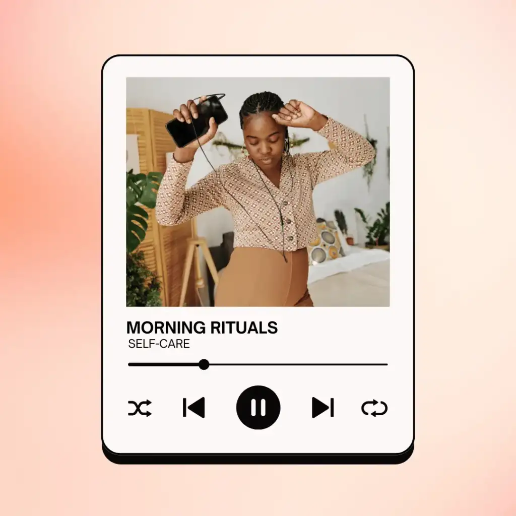 Self-Care Morning Rituals. Woman dancing with earphones on