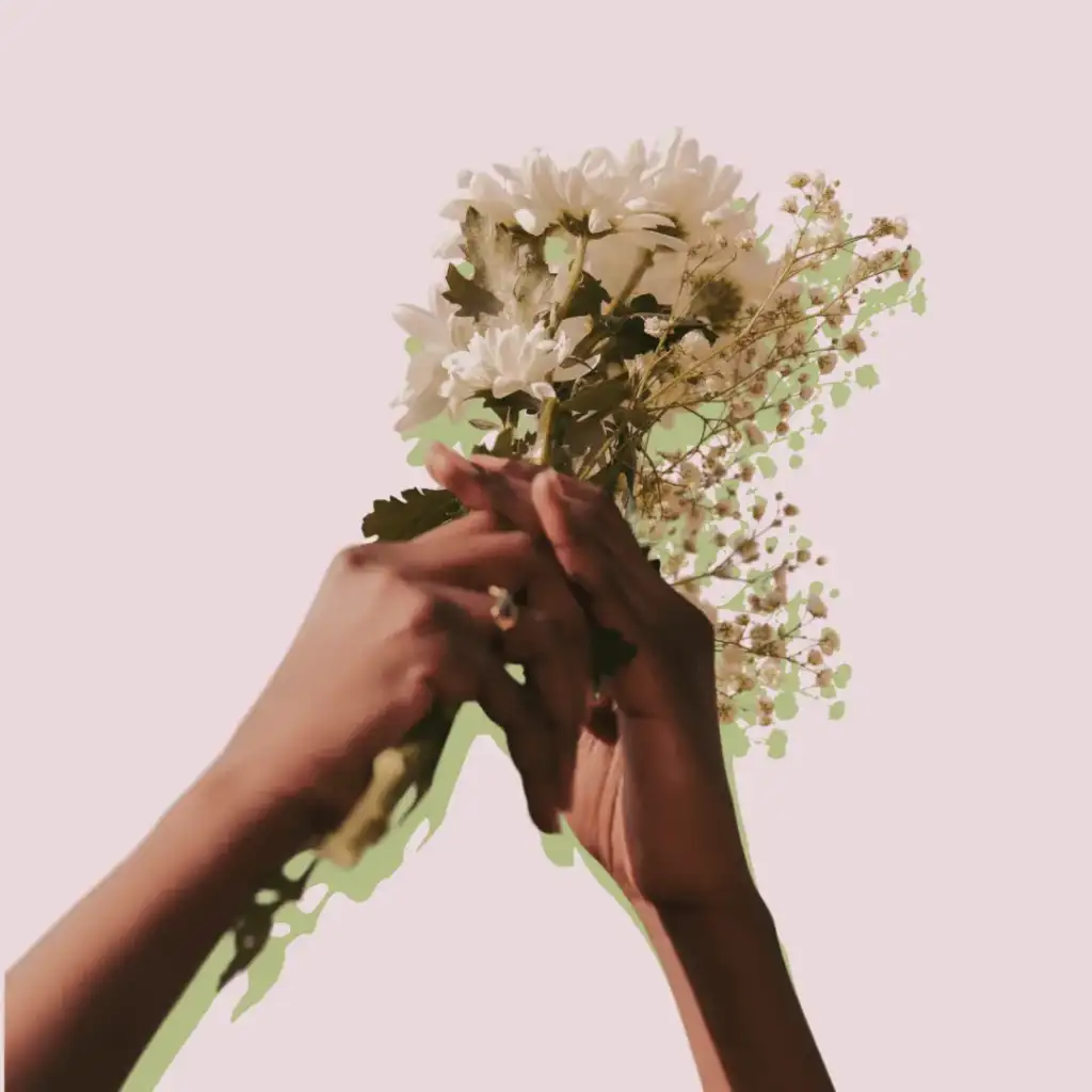 Self-Care Morning Rituals. Womens hands holding flowers