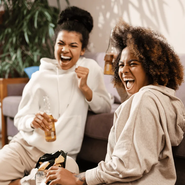 Two Happy Young African Women Friends. Saturday selfcare ideas