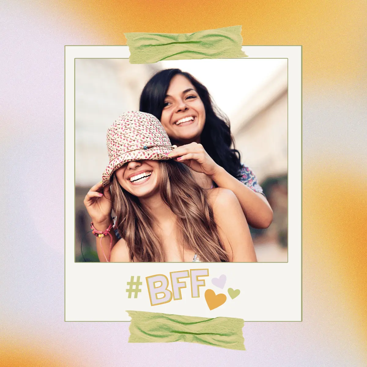 Two friends being silly inside a polaroid frame. Thumbnail for post 10 Years Of Friendship Quotes