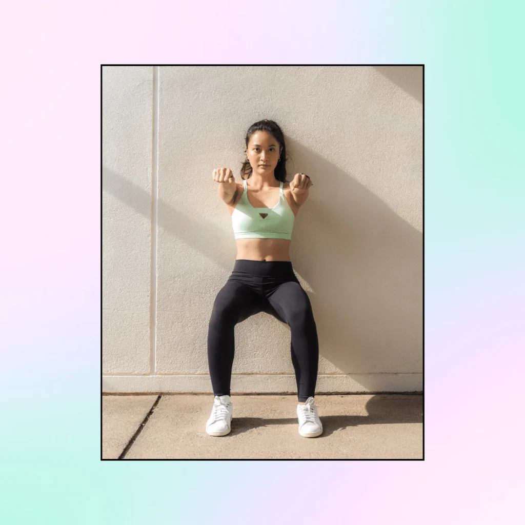 Woman doing yoga exercise against a wall. Powerful Gratitude Affirmations for Health and Well-being